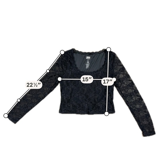 Madden NYC Black Floral Lace Scoop Neck Long Sleeve Crop Top Women's Size M - Picture 6 of 6